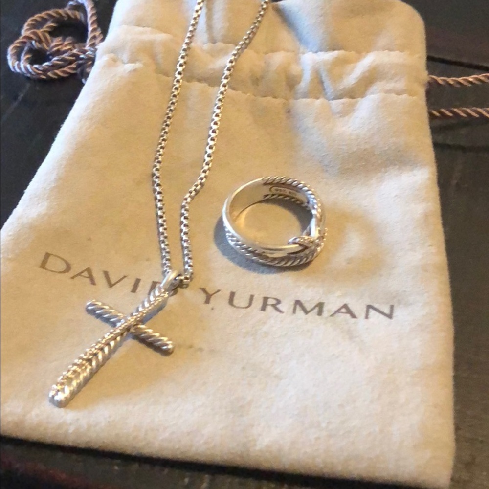 David Yurman Cross Over Ring and Cross Necklace